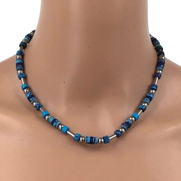 NTL Caribbean Blue Bead Necklace Silver Tone Beach Coastal - Picture 1 of 3